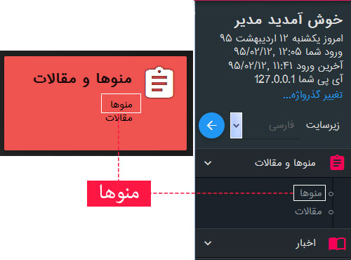 پند اندیش آموزش ورود به مدیریت منوها