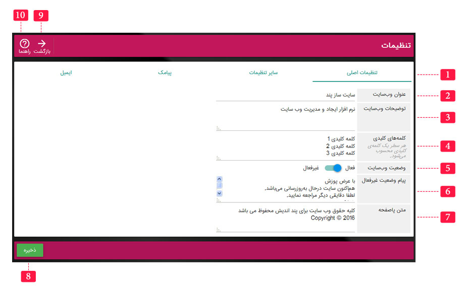 پند اندیش- آموزش تنظیمات اصلی سایت